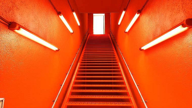 Mirrors Edge, оранжевый цвет, лестницы, живописный - обои на рабочий стол