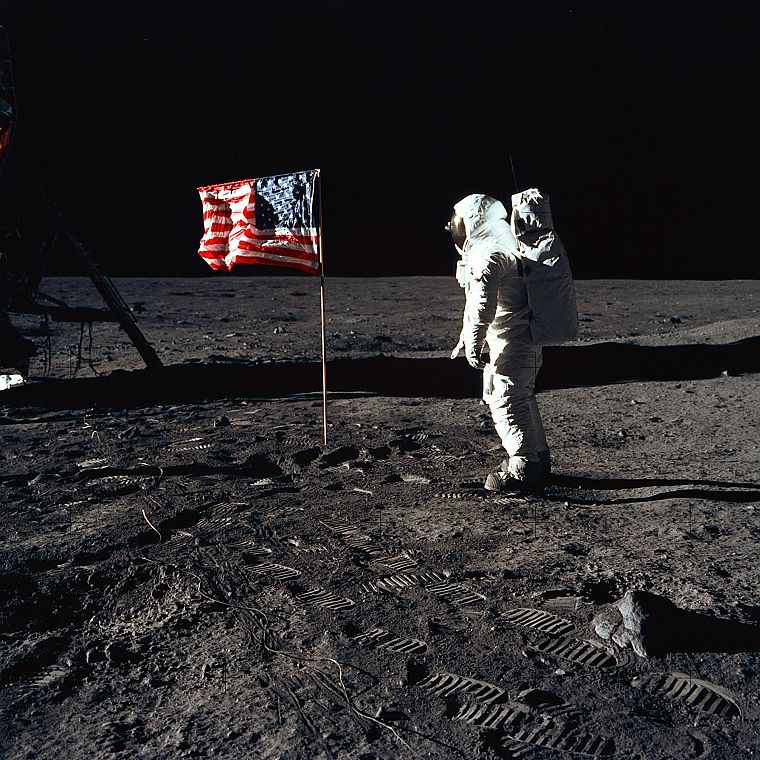 Луна, астронавты, США, Американский флаг, Moon Landing - обои на рабочий стол