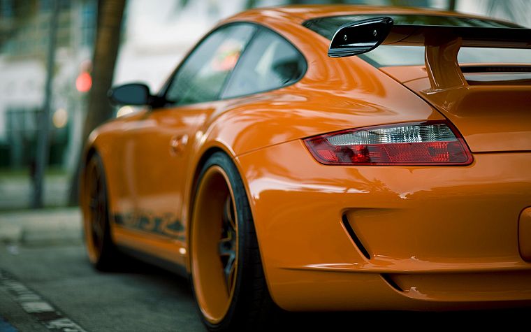 Порш, оранжевый цвет, вид сзади, транспортные средства, фотомонтаж, Porsche 911 GT3, Porsche 977, оранжевые автомобили - обои на рабочий стол