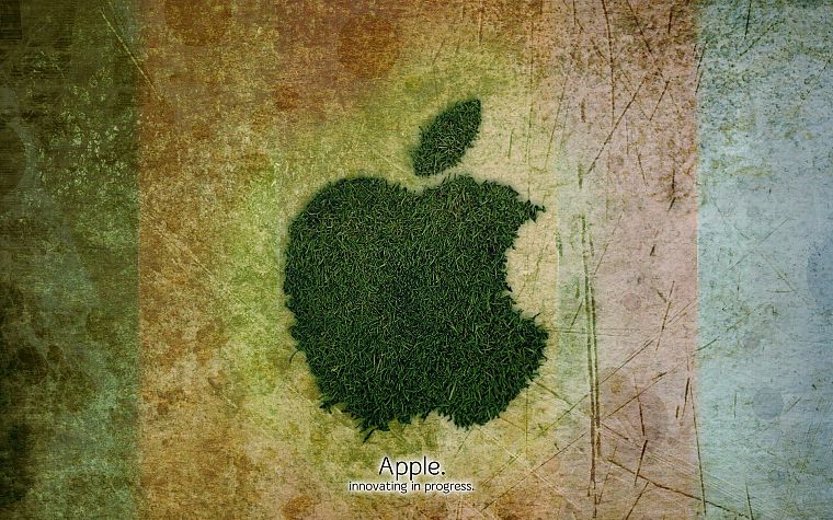 Эппл (Apple), трава, логотипы - обои на рабочий стол