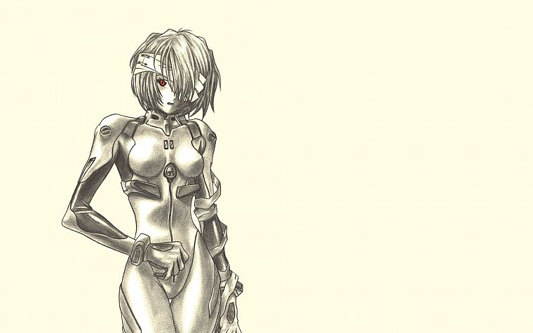 Ayanami Rei, Neon Genesis Evangelion (Евангелион), рисунки, мягкие тени, простой фон, фан-арт - обои на рабочий стол