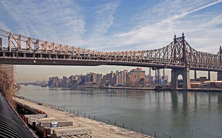 облака, города, мосты, Нью-Йорк, Промышленные, Манхэттен, реки, Ист-Ривер - обои на рабочий стол