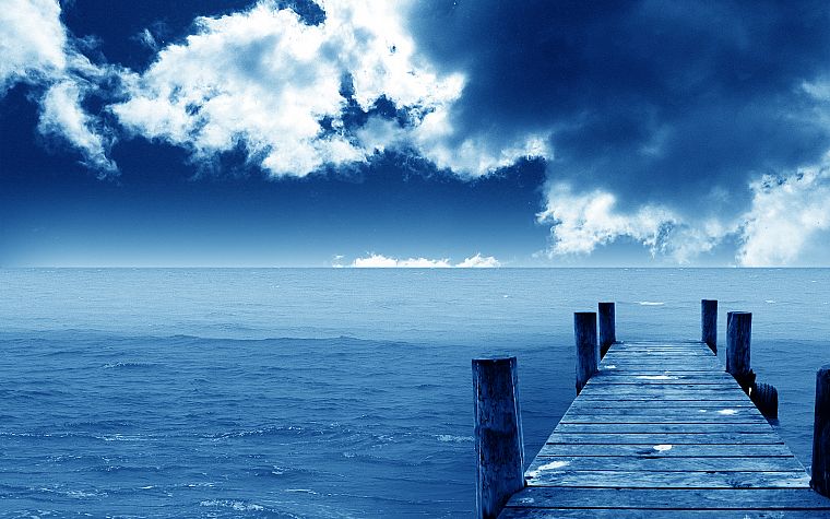 синий, океан, облака, пейзажи, природа, док - обои на рабочий стол