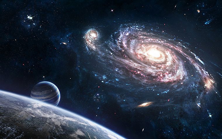 космическое пространство, звезды, галактики, планеты - обои на рабочий стол