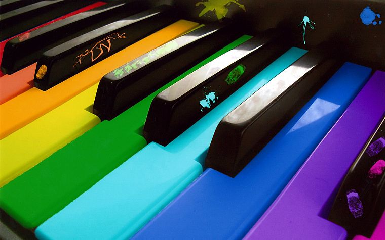 музыка, пианино, многоцветный, радуга - обои на рабочий стол