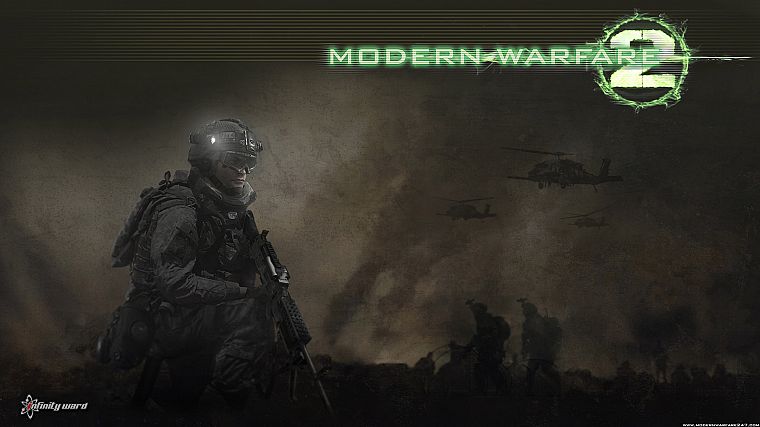 солдаты, вертолеты, дым, Чувство долга, противогазы, темные очки, Армия США, Зов Duty: Modern Warfare 2, M240, фонарик - обои на рабочий стол