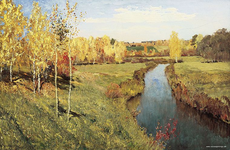 картины, пейзажи, осень, потоки, произведение искусства, Исаак Левитан - обои на рабочий стол