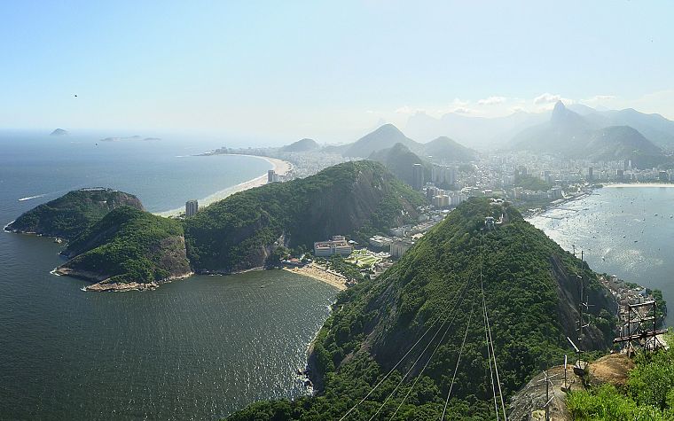 города, холмы, Бразилия, Рио-де- Жанейро, панорама, залив, море, пляжи - обои на рабочий стол