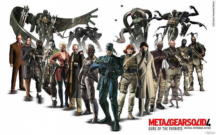 девушки, видеоигры, люди, старый змея, научная фантастика, штурмовая винтовка, Raiden, обезьяны, Револьвер Оцелот, белый фон, Metal Gear Solid 4, Жидкий Змей - обои на рабочий стол