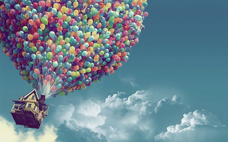 облака, Pixar, дома, Вверх ( фильм ), воздушные шары, небо - обои на рабочий стол