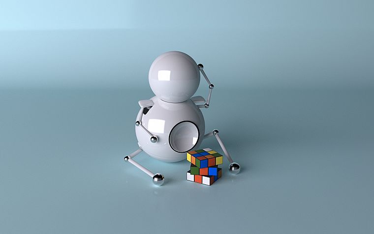 роботы, думать, кубики, Кубик Рубика - обои на рабочий стол