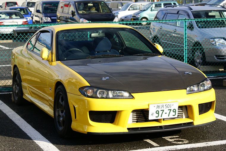 Nissan Silvia, желтые автомобили, номерные знаки - обои на рабочий стол