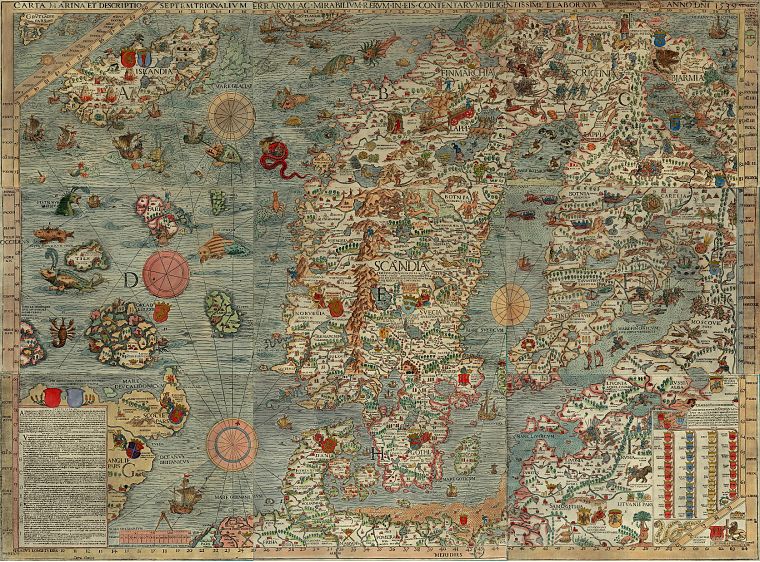 Европа, карты, Исландия, старая карта, Скандинавия - обои на рабочий стол