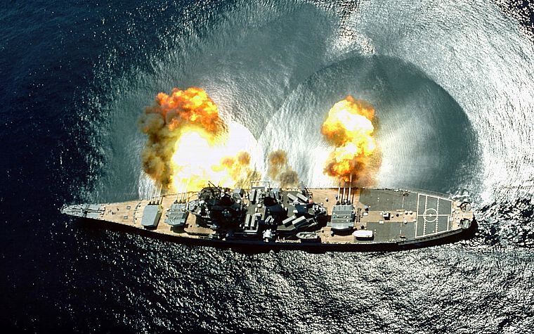 армия, взрывы, корабли, USS Iowa, BB - 62, море - обои на рабочий стол