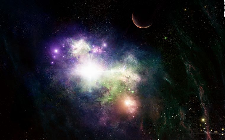 космическое пространство, огни, галактики, планеты, туманности, яркий - обои на рабочий стол