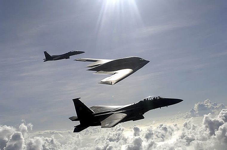 самолет, военный, стелс -бомбардировщик, самолеты, F-15 Eagle, B- 2 Spirit - обои на рабочий стол