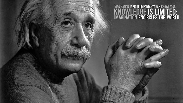 цитаты, знание, Альберт Эйнштейн, монохромный, оттенки серого - обои на рабочий стол