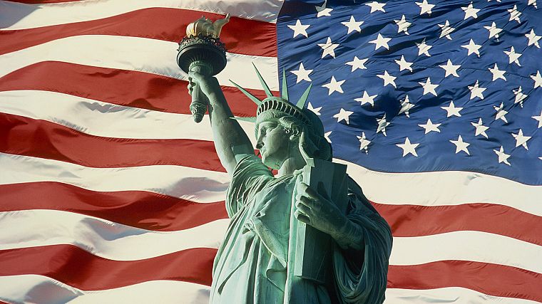 США, Статуя Свободы, Американский флаг - обои на рабочий стол