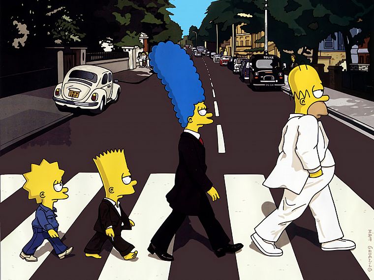 Abbey Road, улицы, Гомер Симпсон, Симпсоны, Барт Симпсон, Лиза Симпсон, Мардж Симпсон - обои на рабочий стол