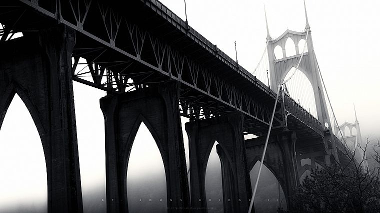 туман, мосты, монохромный, Портленд, Грег Мартин, арки - обои на рабочий стол