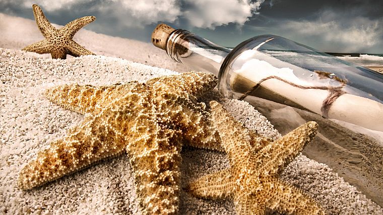 природа, песок, бутылки, звезды, пляжи - обои на рабочий стол
