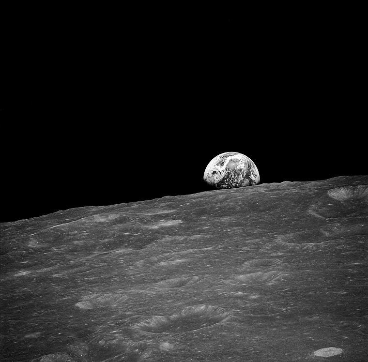 Луна, Earthrise, монохромный, Apollo - обои на рабочий стол