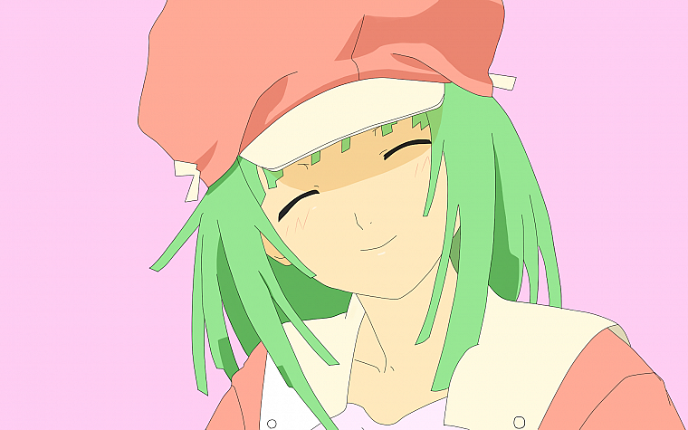 розовый цвет, Bakemonogatari (Истории монстров), зеленые волосы, Сэнгоку Nadeko, улыбка, шляпы, аниме девушки - обои на рабочий стол