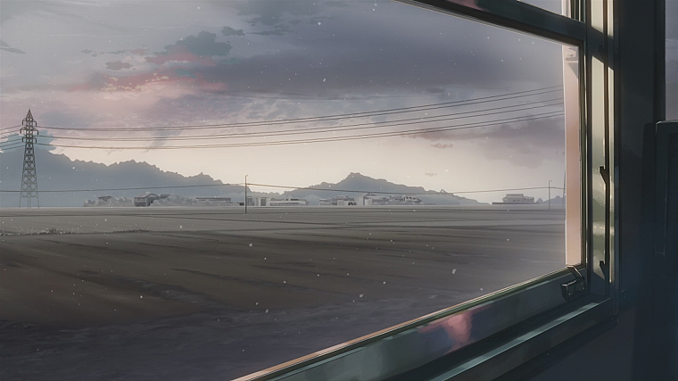 поезда, Макото Синкай, 5 сантиметров в секунду, произведение искусства, транспортные средства, аниме, оконные стекла - обои на рабочий стол