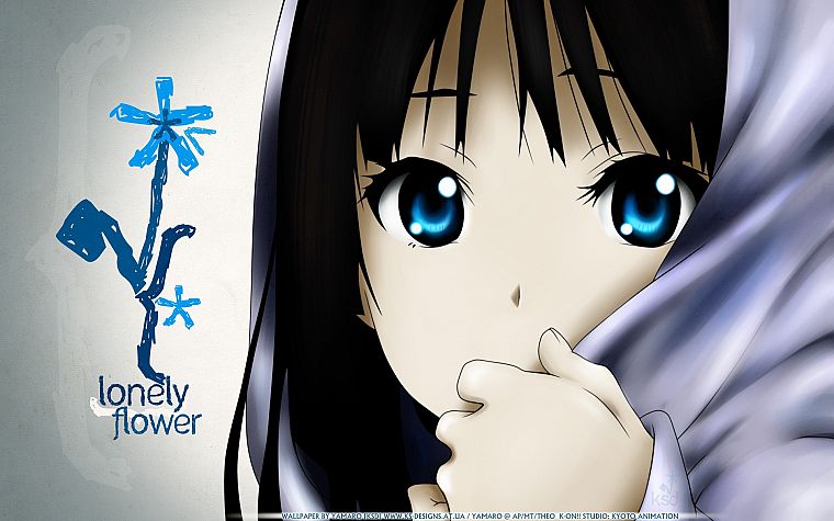 K-ON! (Кэйон!), голубые глаза, Акияма Мио, рисунки, черные волосы - обои на рабочий стол
