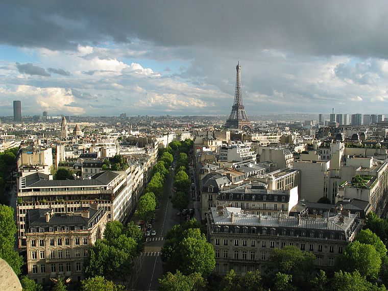 Эйфелева башня, Париж, облака, города, здания, Европа - обои на рабочий стол