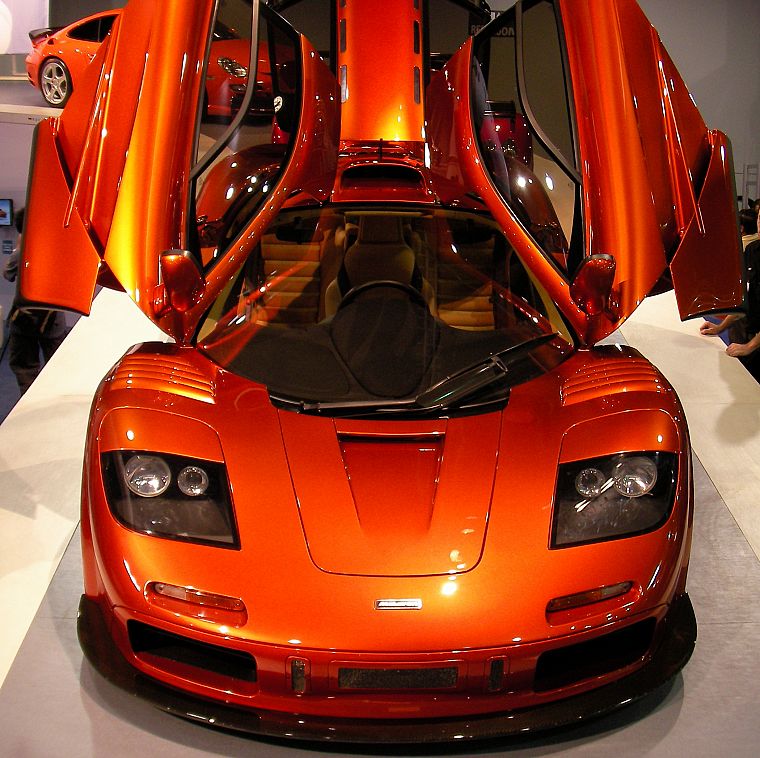 автомобили, фронт, транспортные средства, McLaren F1, McLaren, McLaren F1 LM, вид спереди, открытых дверей, оранжевые автомобили - обои на рабочий стол