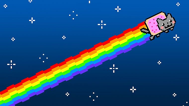 многоцветный, звезды, кошки, глупость, радуга, пикселей, произведение искусства, Nyan Cat - обои на рабочий стол