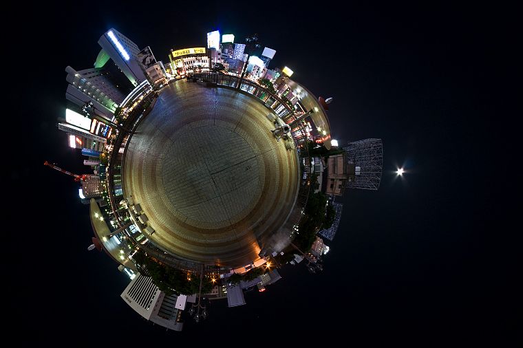 города, здания, панорама круг - обои на рабочий стол
