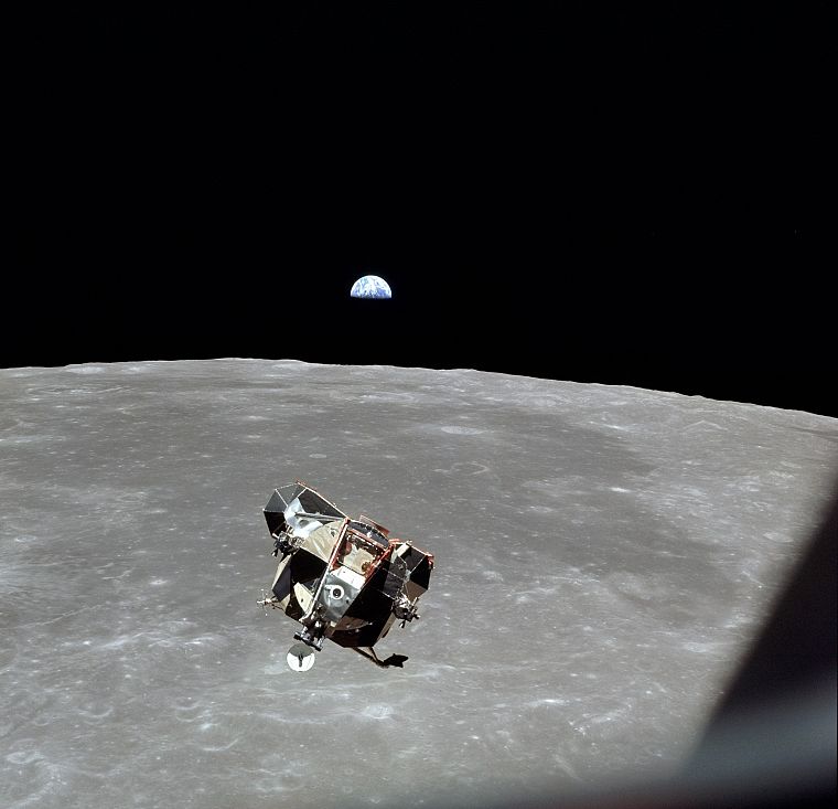 Луна, Земля, Earthrise, луна, космические корабли, транспортные средства, Аполлон 11, Lunar Lander - обои на рабочий стол