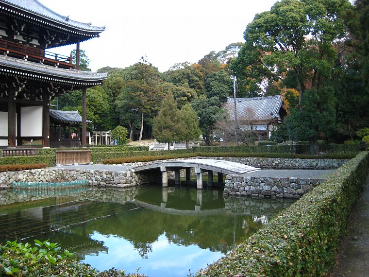 деревья, сад, мосты, Японский архитектура - обои на рабочий стол