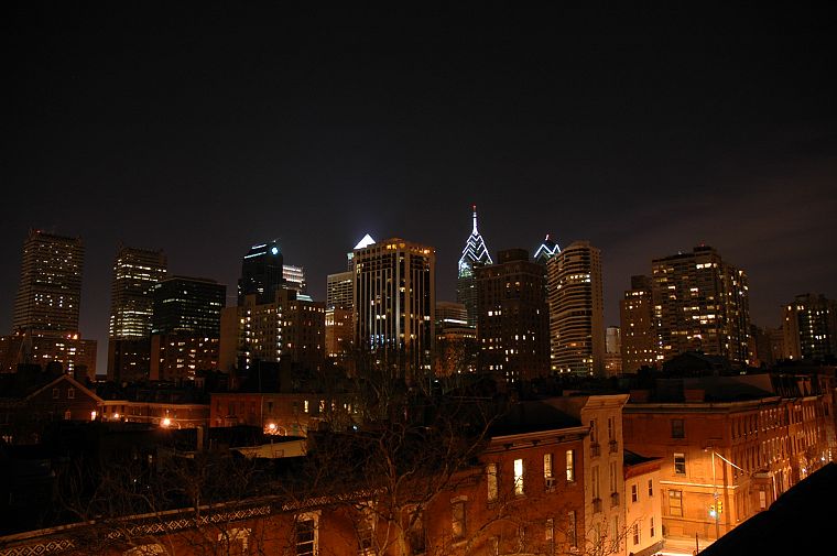 ночь, Филадельфия, город небоскребов, города - обои на рабочий стол