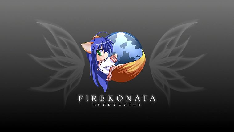 Счастливая Звезда (Лаки Стар), школьная форма, Firefox, синие волосы, простой фон, Izumi Konata - обои на рабочий стол