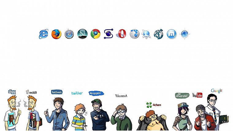 facebook, стая, Опера веб-браузер, Firefox, Mozilla, Google, YouTube, щебет, MySpace, Википедия, DeviantART, марафон, браузеры, Reddit, сеть, Internet Explorer, Google Chrome, Digg, 4chan - обои на рабочий стол