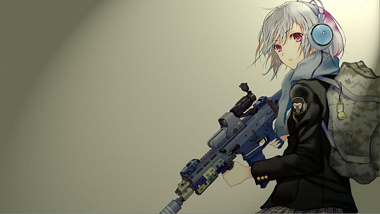 пистолеты, оружие, девушки с оружием, Fuyuno Харуаки, простой фон, аниме девушки - обои на рабочий стол