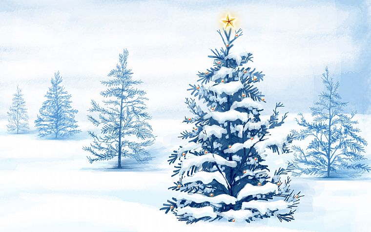 снег, рождество, Рождественские елки, праздники - обои на рабочий стол