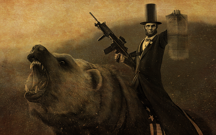 пистолеты, животные, Авраам Линкольн, оружие, медведи, пальто, цилиндр - обои на рабочий стол