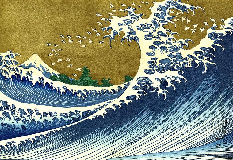 Япония, картины, природа, деревья, волны, Большая волна в Канагава, Кацусика Хокусай, Тридцать шесть видов горы Фудзи - обои на рабочий стол