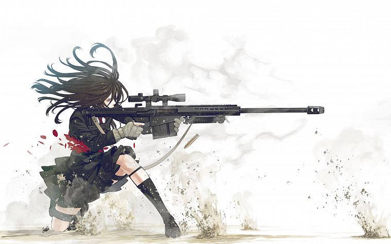 школьная форма, снайперские винтовки, аниме девушки, Козаки Юсуке, оригинальные персонажи - обои на рабочий стол
