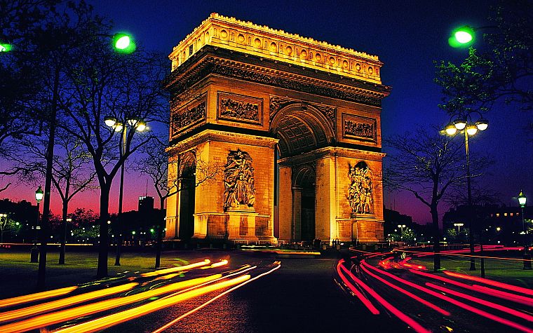 Париж, города, огни, многоцветный, Франция - обои на рабочий стол
