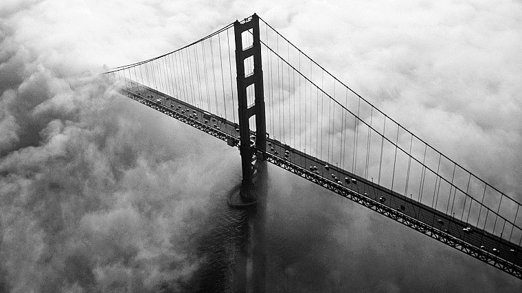 города, Мост Золотые Ворота, Калифорния, Сан - Франциско, монохромный - обои на рабочий стол