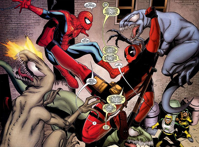 Человек-паук, Дэдпул Уэйд Уилсон, Марвел комиксы - обои на рабочий стол