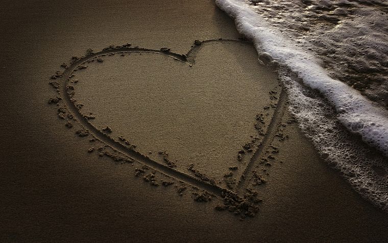 песок, модели, сердца, море, пляжи - обои на рабочий стол