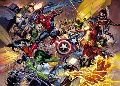 Железный Человек, Человек-паук, Капитан Америка, Фантастическая четверка, Черная вдова, Женщина-Халк, Марвел комиксы, мистер Фантастик - копия обоев рабочего стола