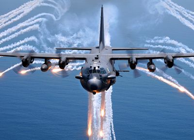 самолет, военный, AC - 130 Spooky / Spectre, самолеты, вспышки - обои на рабочий стол