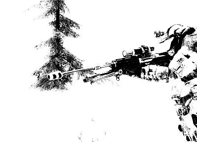 снег, деревья, гало, снайперские винтовки - оригинальные обои рабочего стола